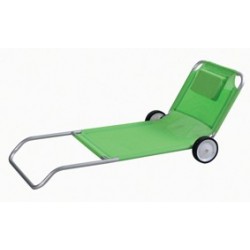 CHAISE LONGUE ALU TEXTILENE 5 POS + ROUES + OREILLER VERTE