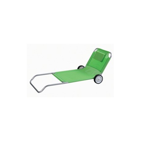 CHAISE LONGUE ALU TEXTILENE 5 POS + ROUES + OREILLER VERTE